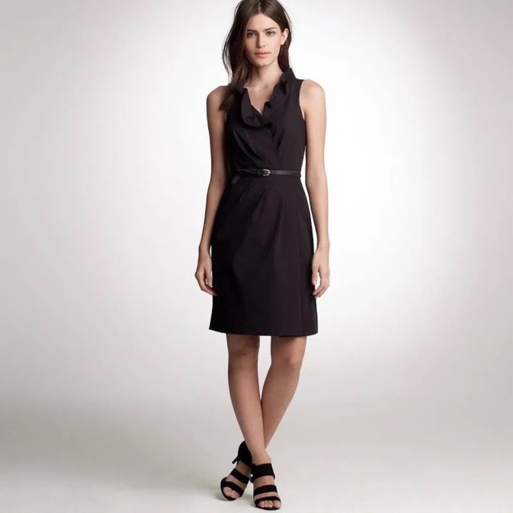 J. Crew Black Blakely Ruffle Faux Wrap Dress size 8